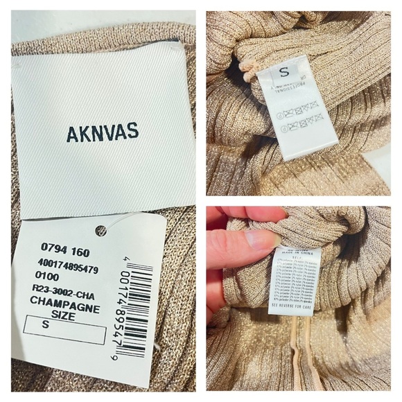 Aknvas Sevrine Dress Small Gold Champagne Glitter Twisted Midi Cocktail Formal - Picture 12 of 13